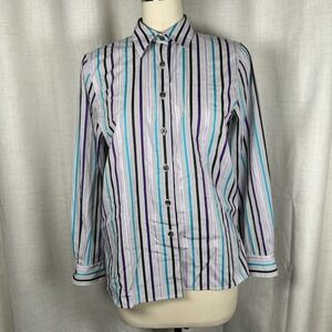 Foxcroft  Wrinkle Free Classic Fit Button Up Shirt Women's 8 Long Sleeve Striped
